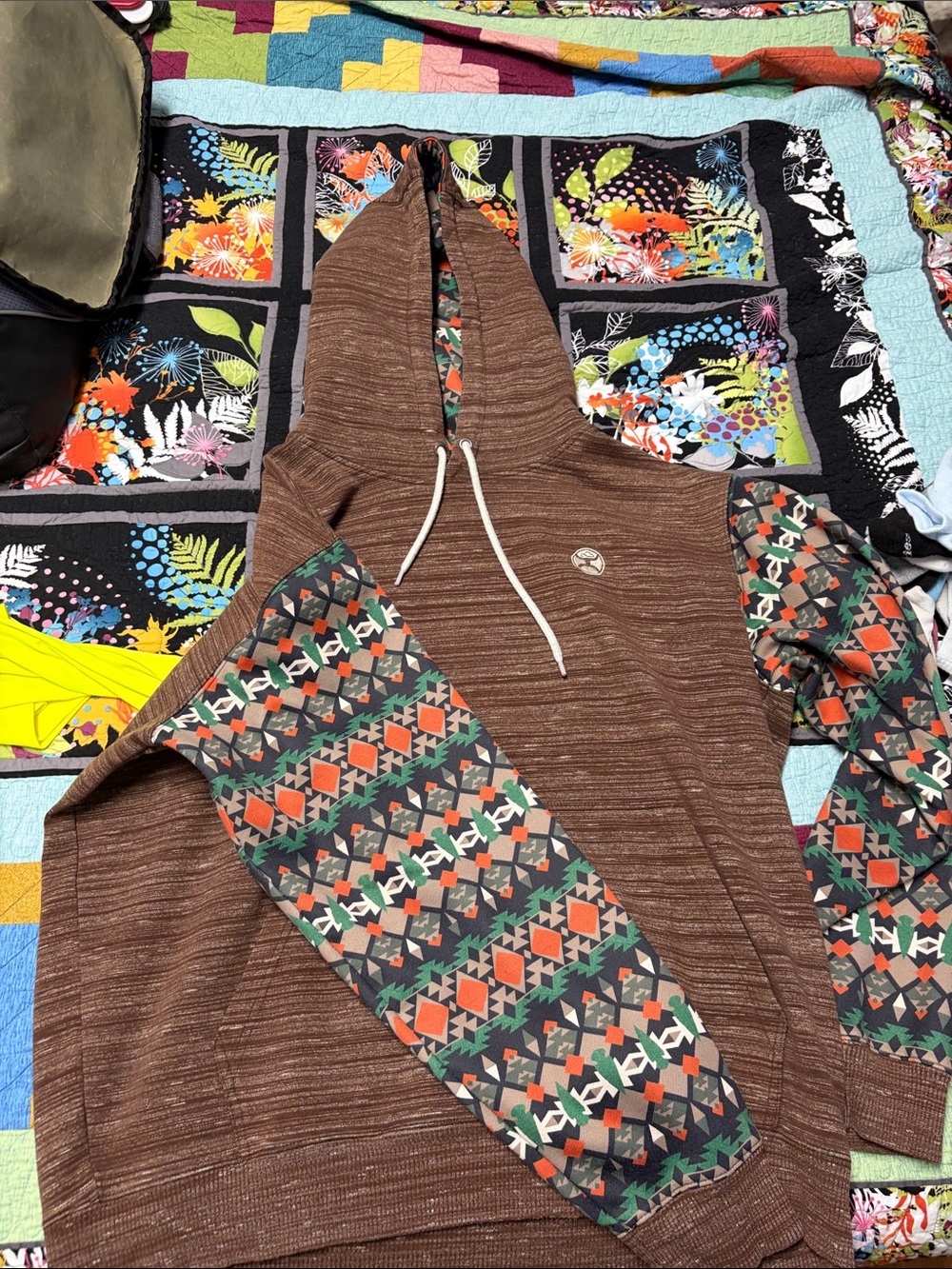 Men's Hooey Brown Zip-Up Hoodie with Patterned Sleeves